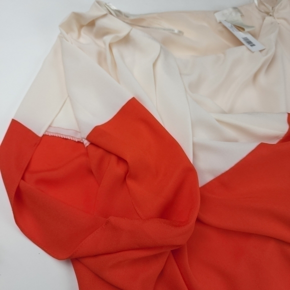 New MM COUTURE Orange Tan Waterfall One Shoulder Dress Sz L - Picture 10 of 11